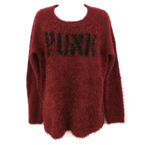 Hot Topic Sweaters - Hot Topic Burgundy Red Punk Girls Fuzzy Eyelash Sweater